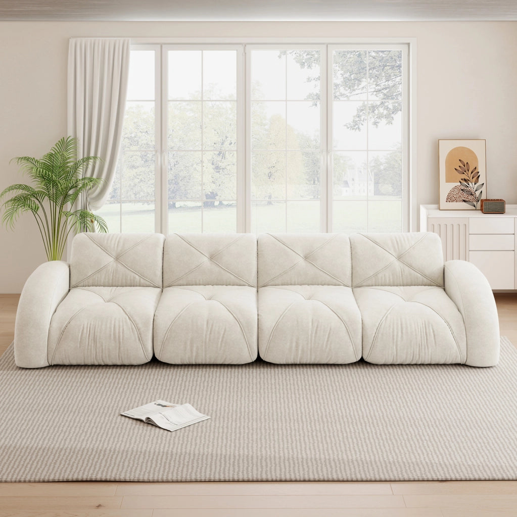 Divano modulare 4 posti senza telaio 358x95x76 cm in chenille beige chiaro