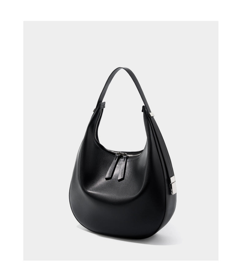 Borsa a tracolla da donna in vera pelle con tracolla larga, colore nero.
