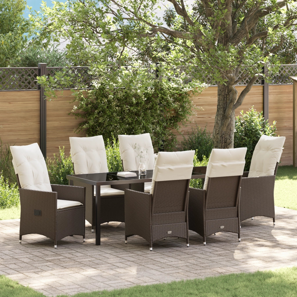 Set di Mobili da Giardino 7 Pezzi con Cuscini Marrone in Polyrattan