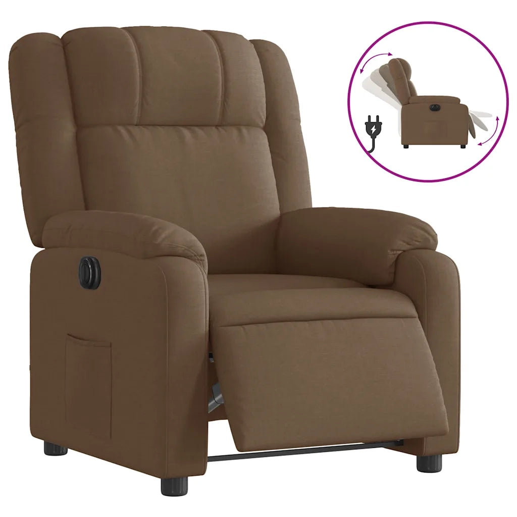 Poltrona | Sedia Relax Elettrica Reclinabile Marrone in Tessuto