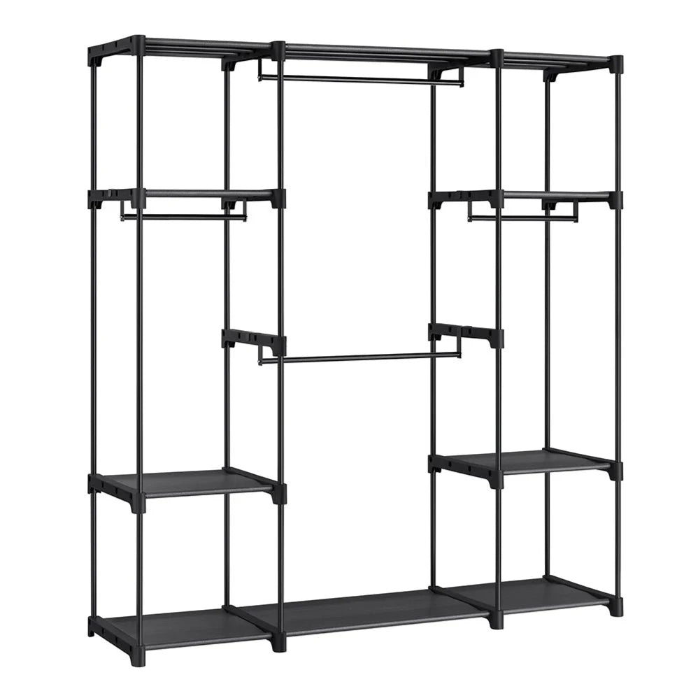 Armadio indipendente 112 x 43 x 165 cm armadio pieghevole con asta appendiabiti appendiabiti organizer portaoggetti cabina armadio camera da letto studio stabile nero 12_0003965