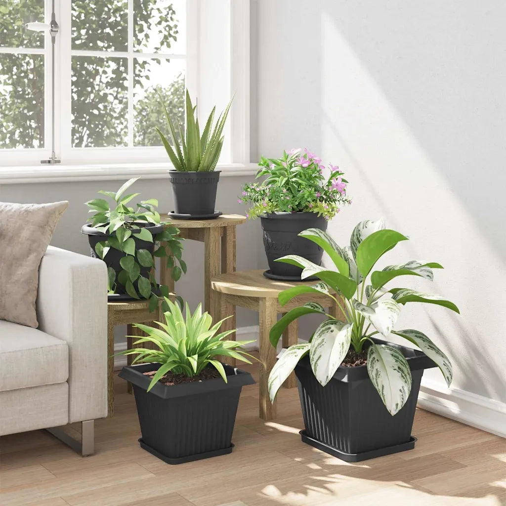 Vassoio Quadrato per Fiori 6 pz Nero 21 x 21 x 2 cm Plastica CFW4491209