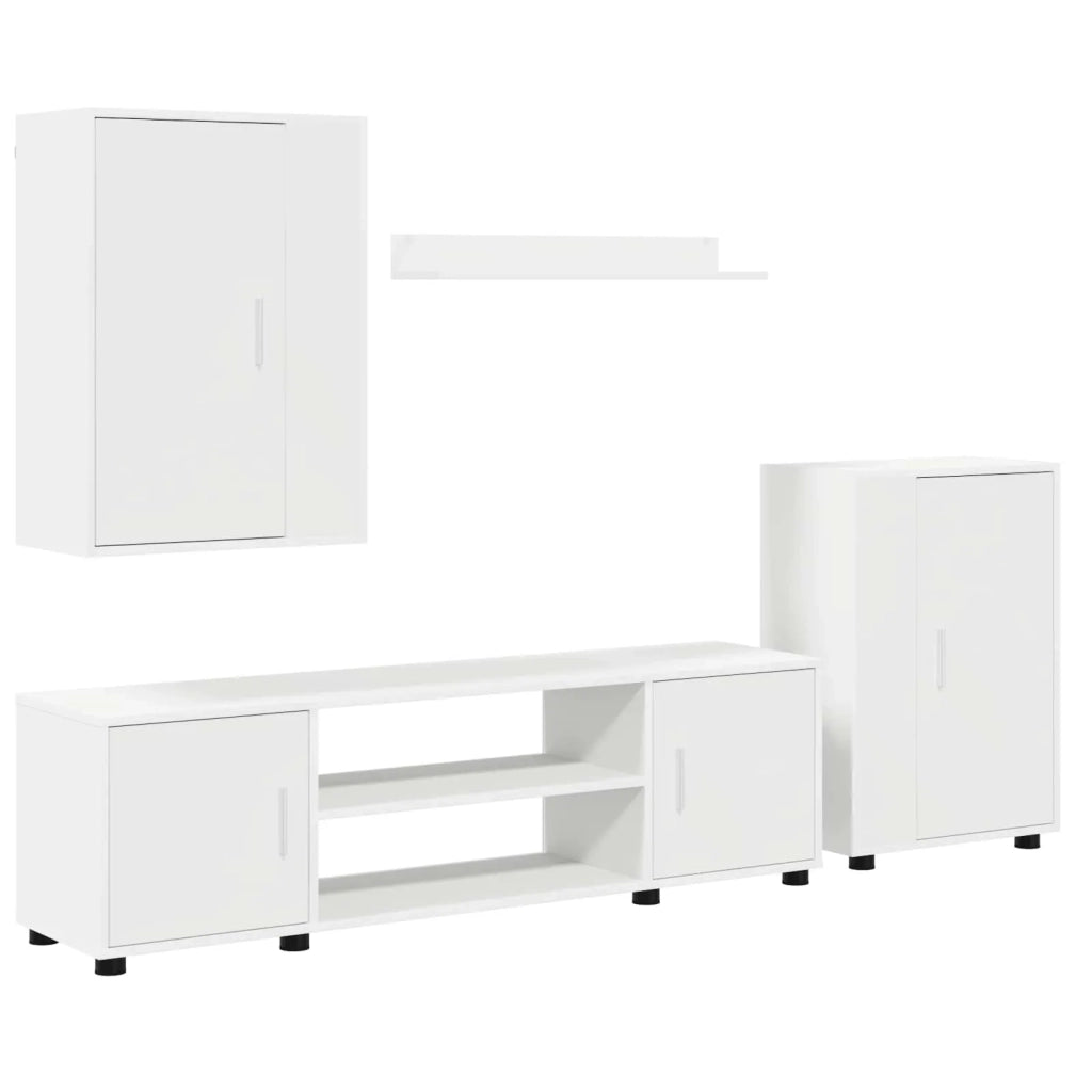 Set mobile TV Montaggio a parete 4 pz | Armadietto TV | Mobile Porta TV Bianco Legno multistrato
