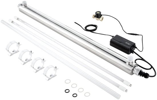 UV-waterzuiveraar - Filtrazione UV per acqua - Potenza 56 W - Debietto 45,4 L/min - Scatola in rame - Maniglione a quattro vite - Disinfezione UV - Per douchi, bere e pulizia.