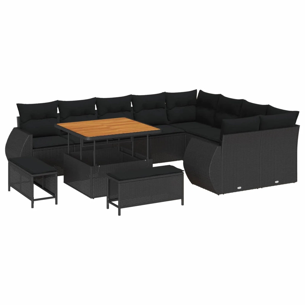 Set Divano da Giardino con cuscino 12 pcs Nero