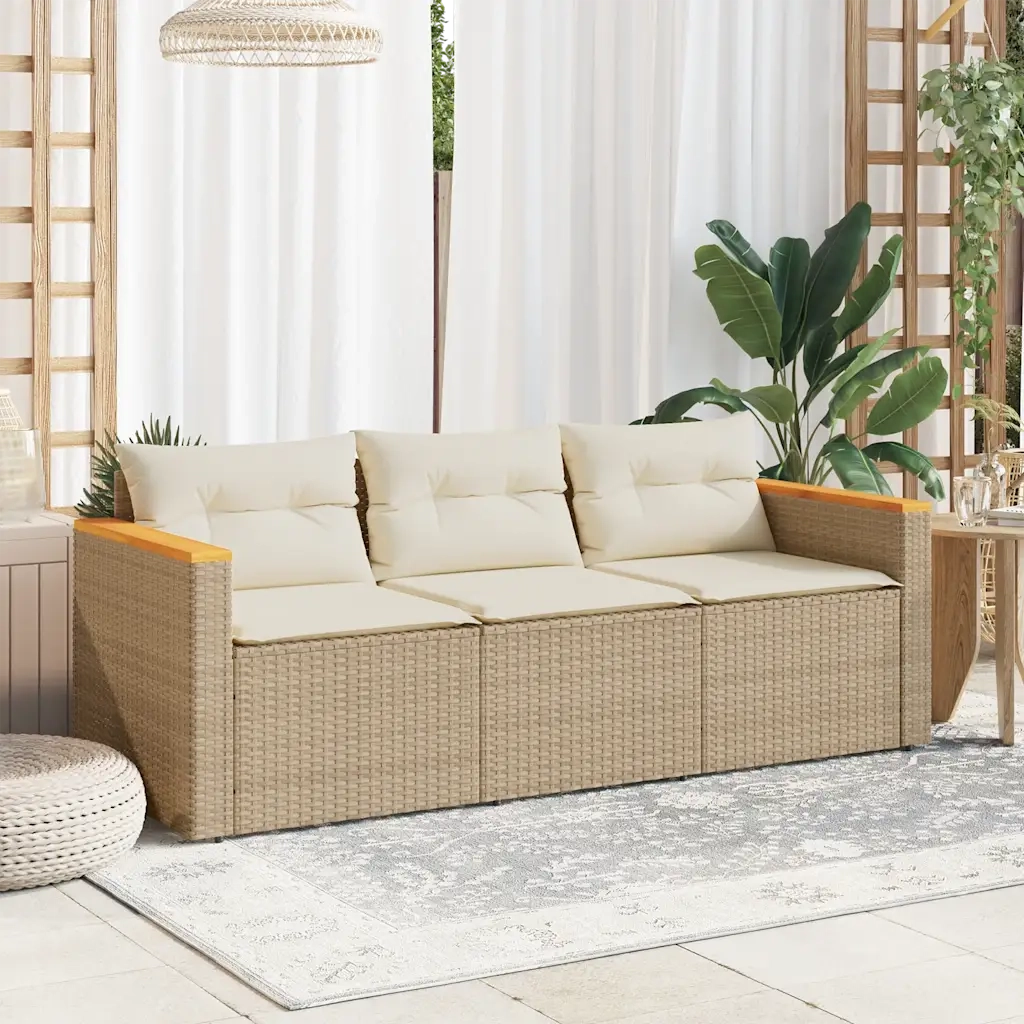 Divano da Giardino con Cuscini a 3 Posti-Sofa da Giardino-Divano da esterno Beige in Polyrattan 709247