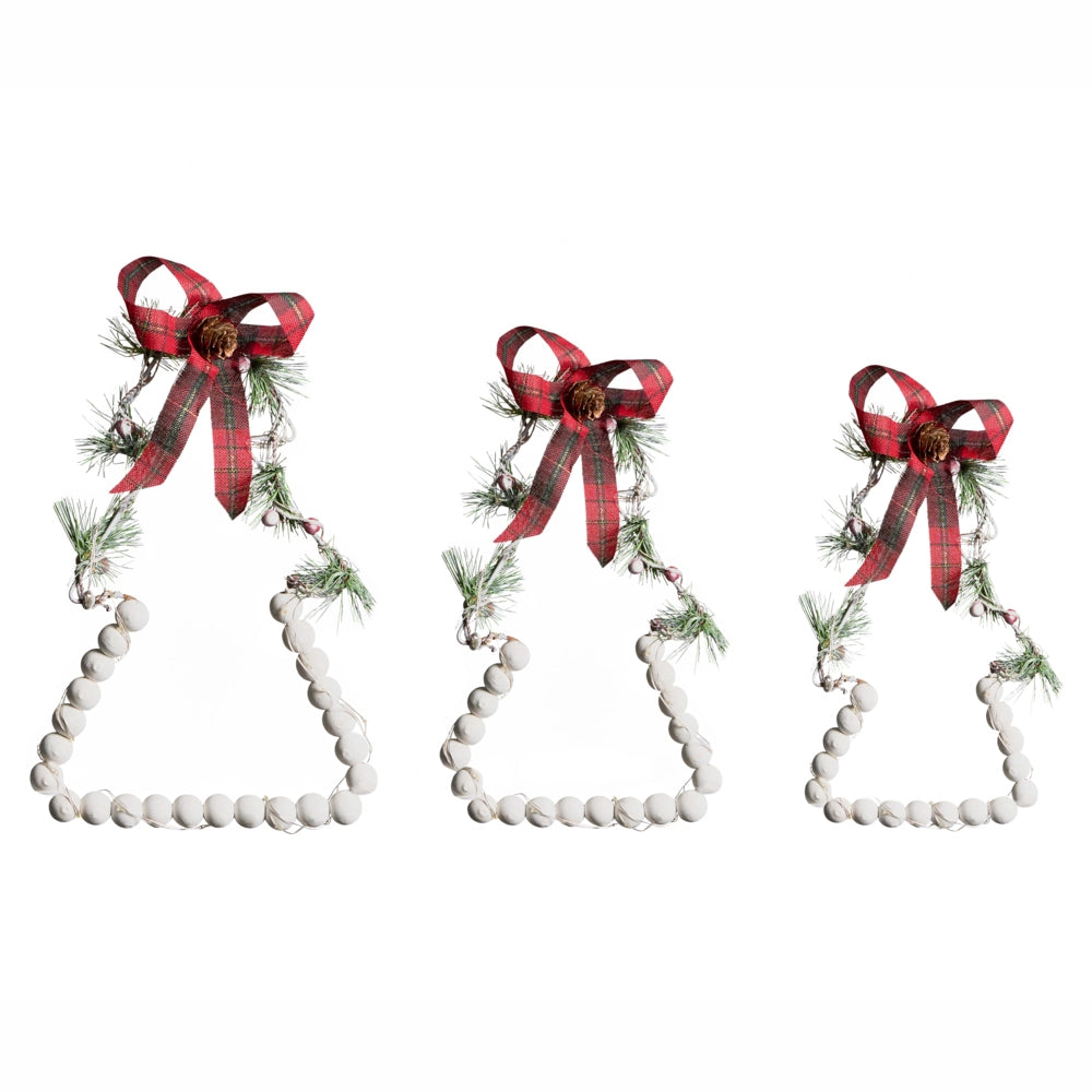 Set di 3 decorazioni natalizie in legno di abete bianco con luci LED da appendere all'albero di Natale, realizzate a mano in stile tradizionale
