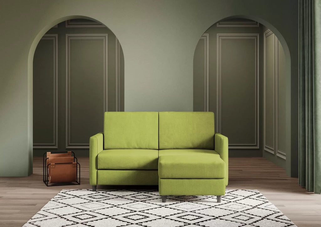 Divano karay 2 posti medio  (due sedute da 70cm) + pouf misure esterne l.158 p.145 | verde - Mobili 2G