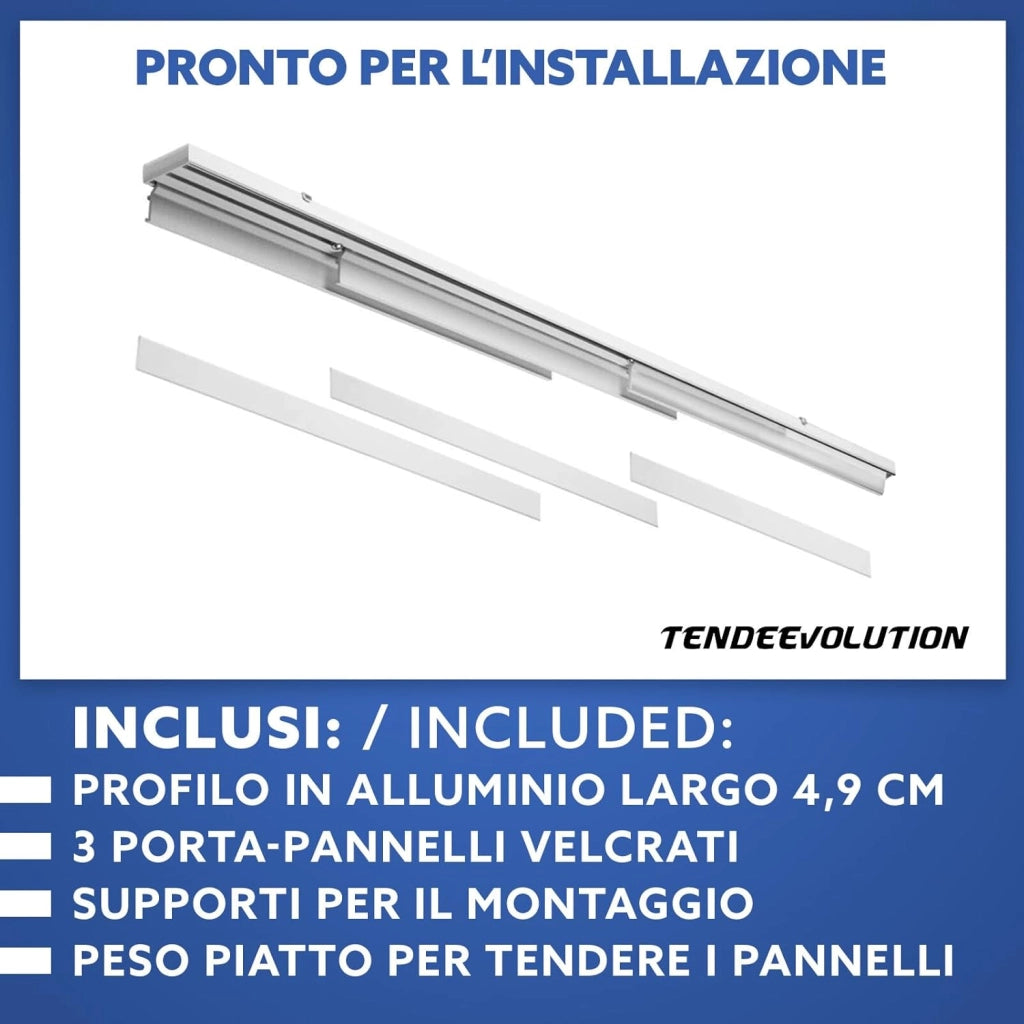 Bastone per Tende A Pannello Comando a Corda Apertura a sinistra, Binario a 3 vie con portapannelli da 70 CM, Attacco Soffitto Lunghezza 200 CM