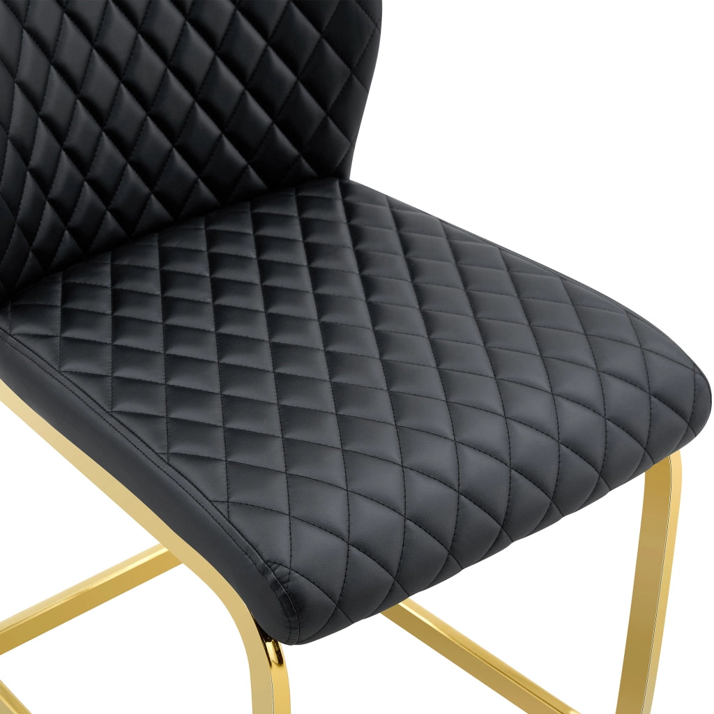 Tavolo da pranzo rotondo con 2 sedie in MDF e PU nero con base in metallo dorato, set da pranzo moderno