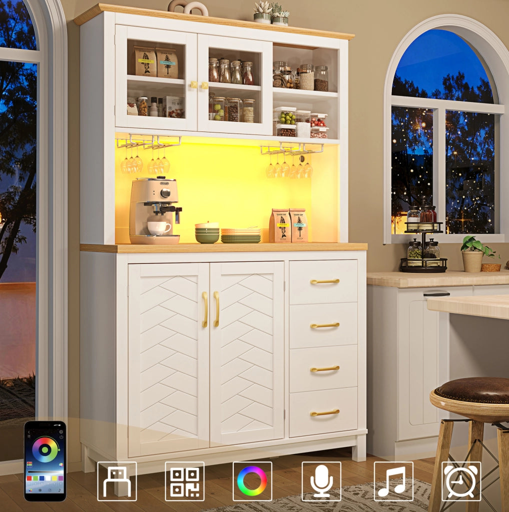 Credenza da cucina con LED, 105,5x40x180 cm, bianca
