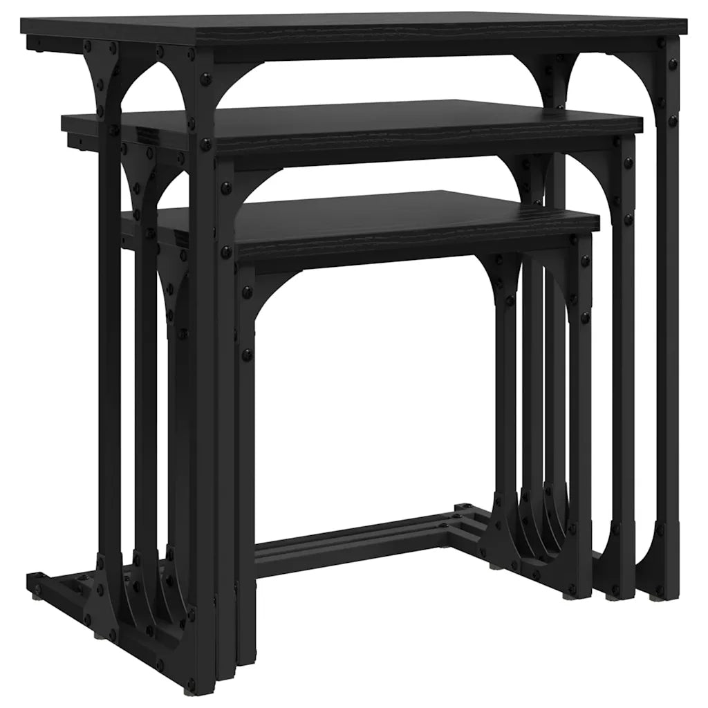 Tavolo da caffè nesting 3 pcs Rovere nero Legno multistrato