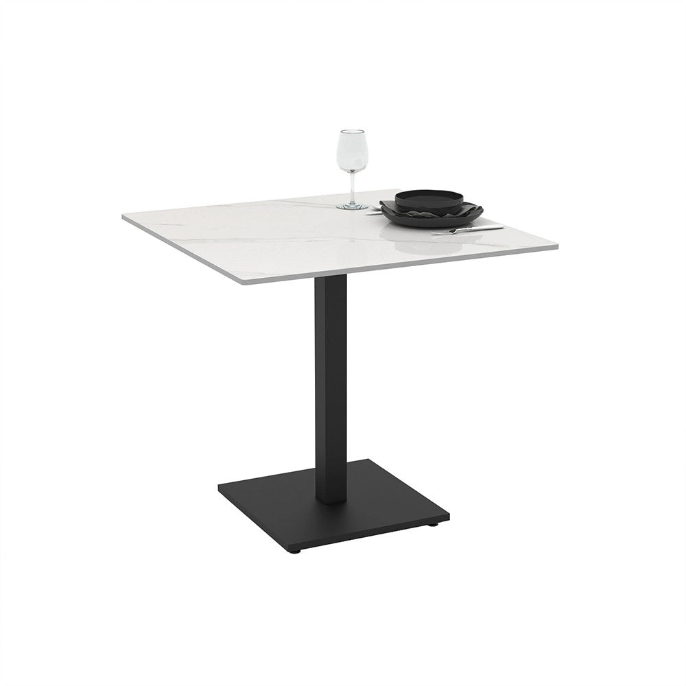 Tavolo quadrato Elora 80x80 con piano in ceramica effetto marmo bianco calacatta e struttura nera set 2 pz