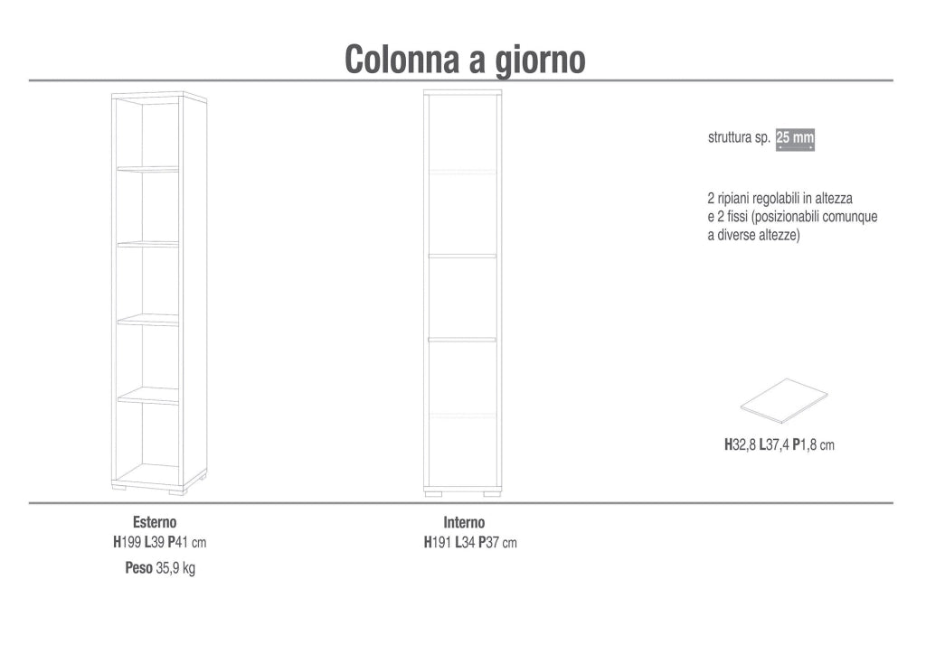 Libreria a Giorno 39x199x41 cm Cemento