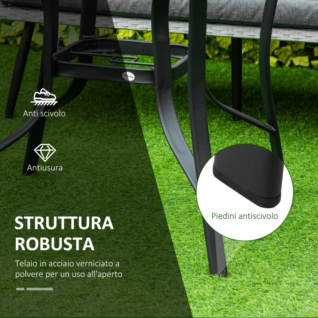 EasyComfort Tavolo da Giardino Rotondo con Foro per Ombrellone in Acciaio e Vetro, Ф106.5x71cm, Nero