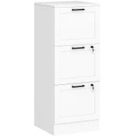 Mobiletto scrivania in legno con 3 cassetti, serratura e guide regolabili, 40 x 40 x 101 cm, Bianco