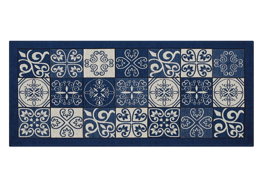 Tappeto Passatoia Runner Cucina Antiscivolo Lavabile Disegno Maiolica Suardi - 55x190 - Blu
