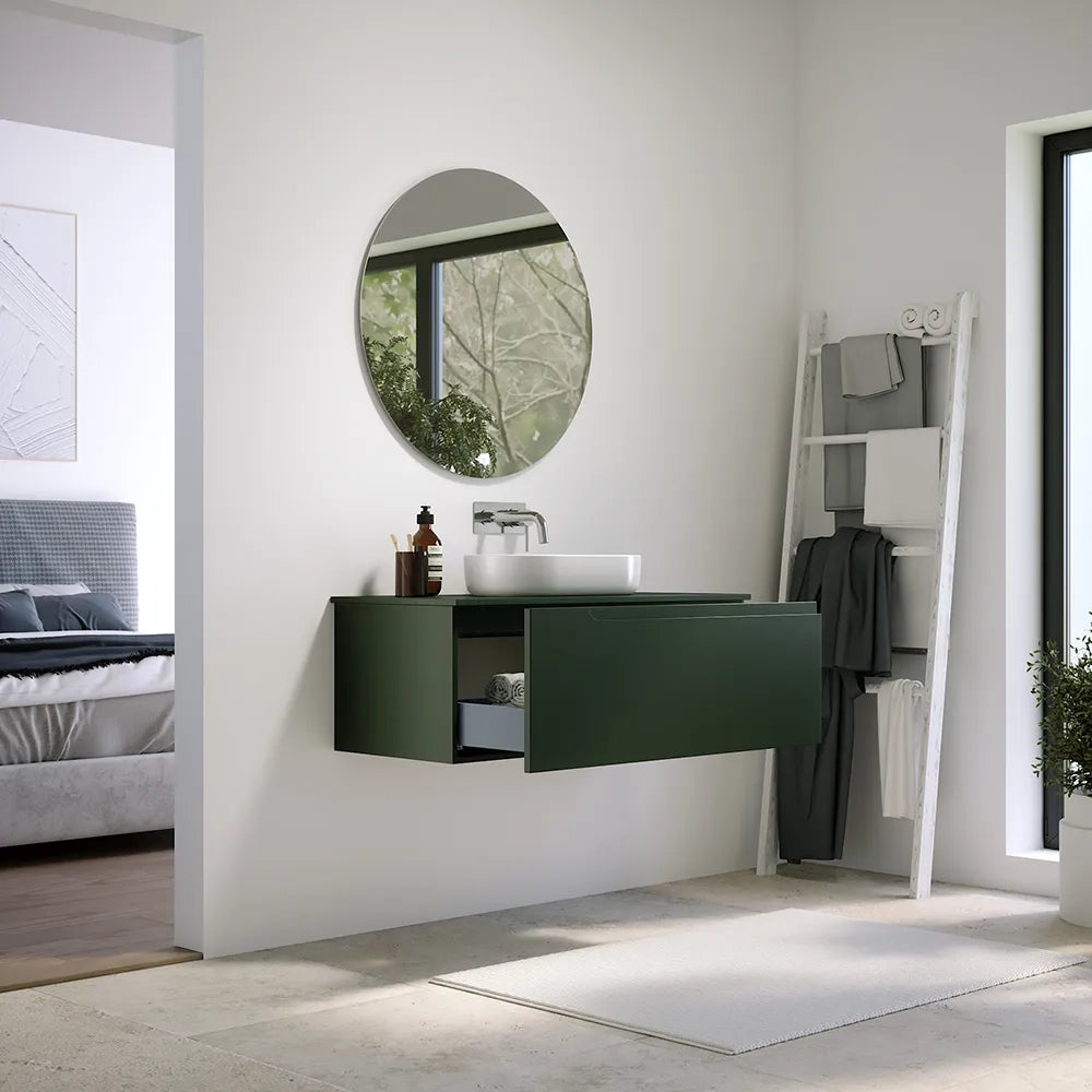 Mobile bagno sospeso 70 cm un cassetto verde foresta opaco con top | Ardenne