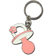 Trade Shop - 12 Portachiavi Bomboniere Per Battesimo Nascita Ciuccio In Metallo Bambina Rosa -