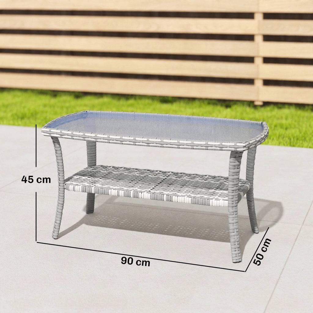 Tavolino da Giardino Rettangolare in Rattan con Ripiano ¨C Xylo ¨C Vetro Temperato Grigio Antracite 90x50x45cm