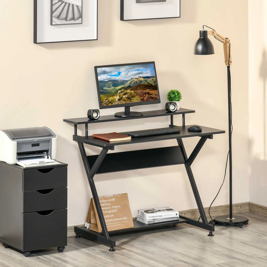 Scrivania Gaming 100 cm con Supporto Monitor ¨C zephmum ¨C Legno e Metallo Nero