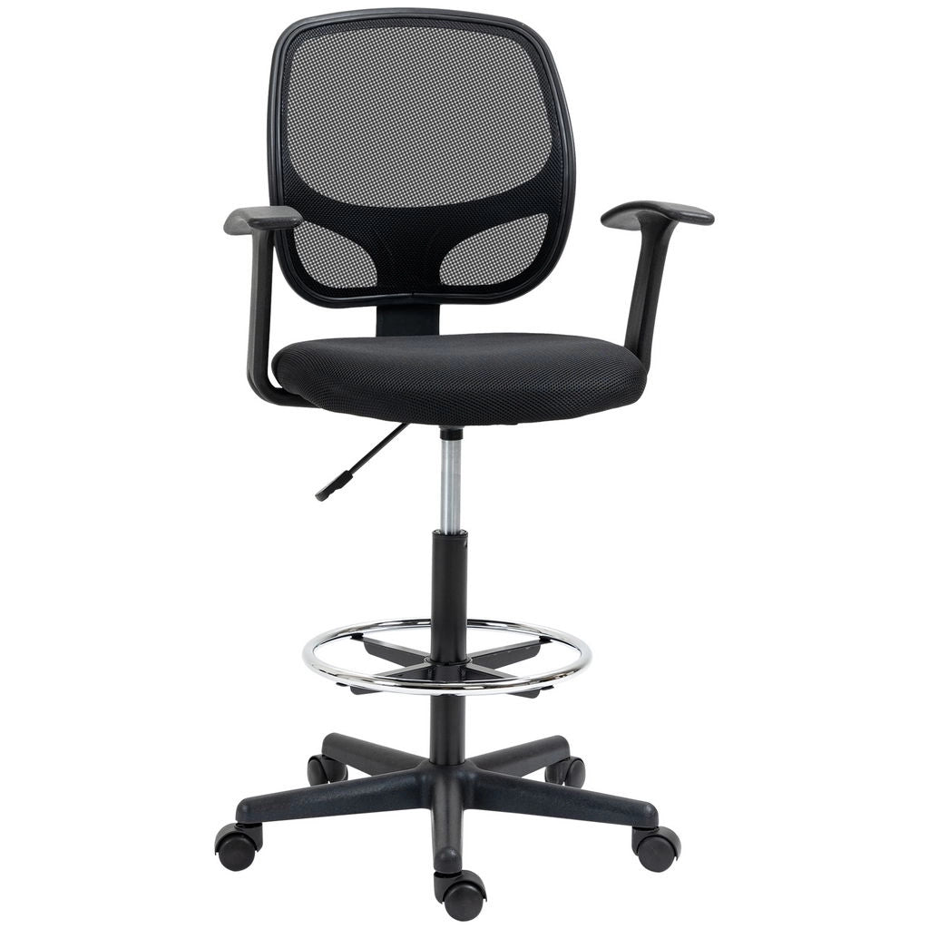 SEDIA DA UFFICIO AD ALTEZZA REGOLABILE CON BRACCIOLI ROTELLE E SEDUTA IMBOTTITA, 60X56X110-132 CM  NERA