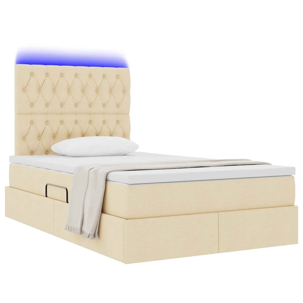 Letto con contenitore e LED Crema 120 x 200 cm Poliestere