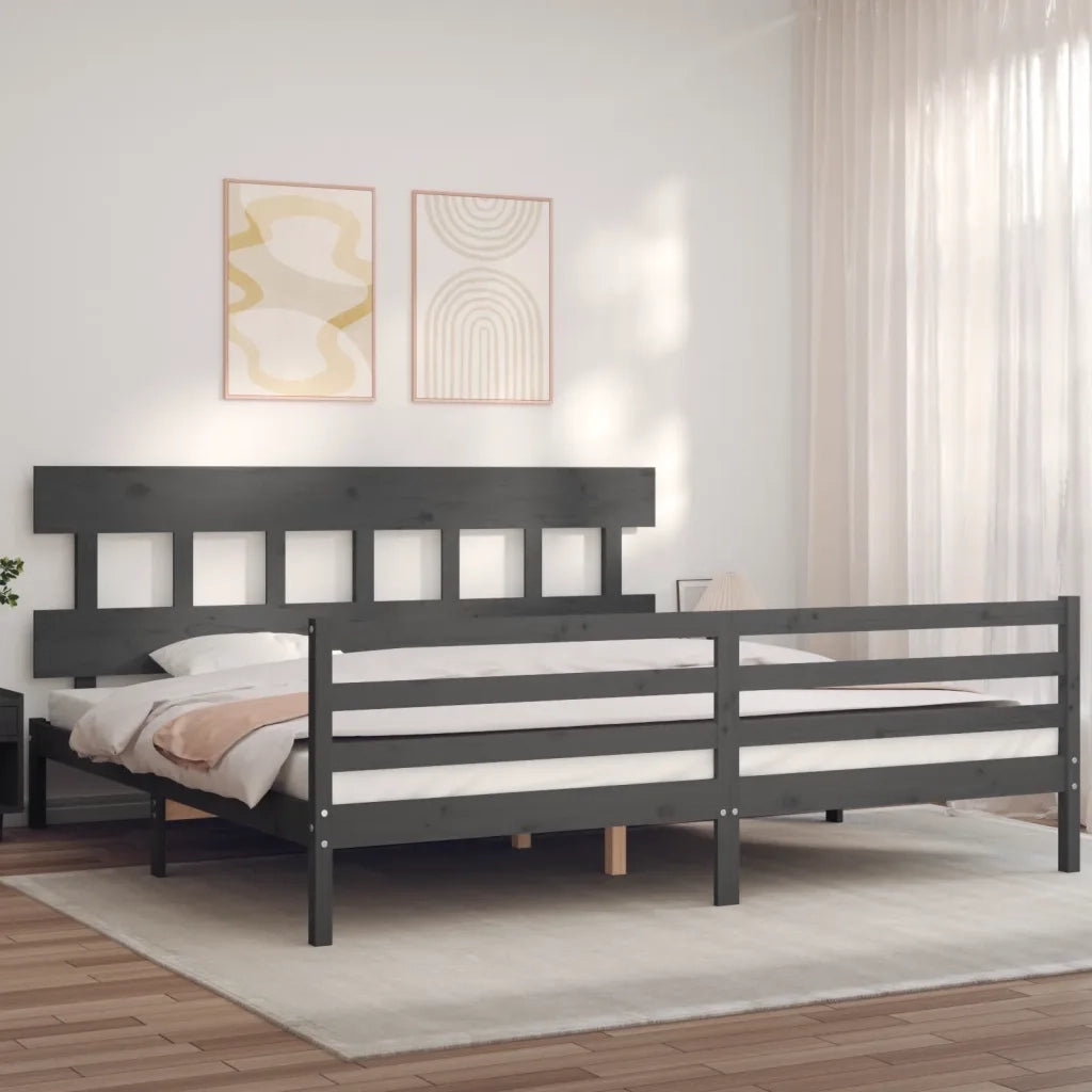 Letto matrimoniale | Letto per adulti | Giroletto con Testiera Grigio 200x200 cm in Legno Massello