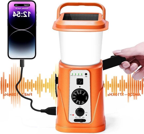 Lampada da Campeggio Ricaricabile 5000mAh con Luce LED per Tenda 1500lm a Energia Solare - Torcia Portatile IPX4 Resistente all'Acqua con Radio e Manovella Generatrice