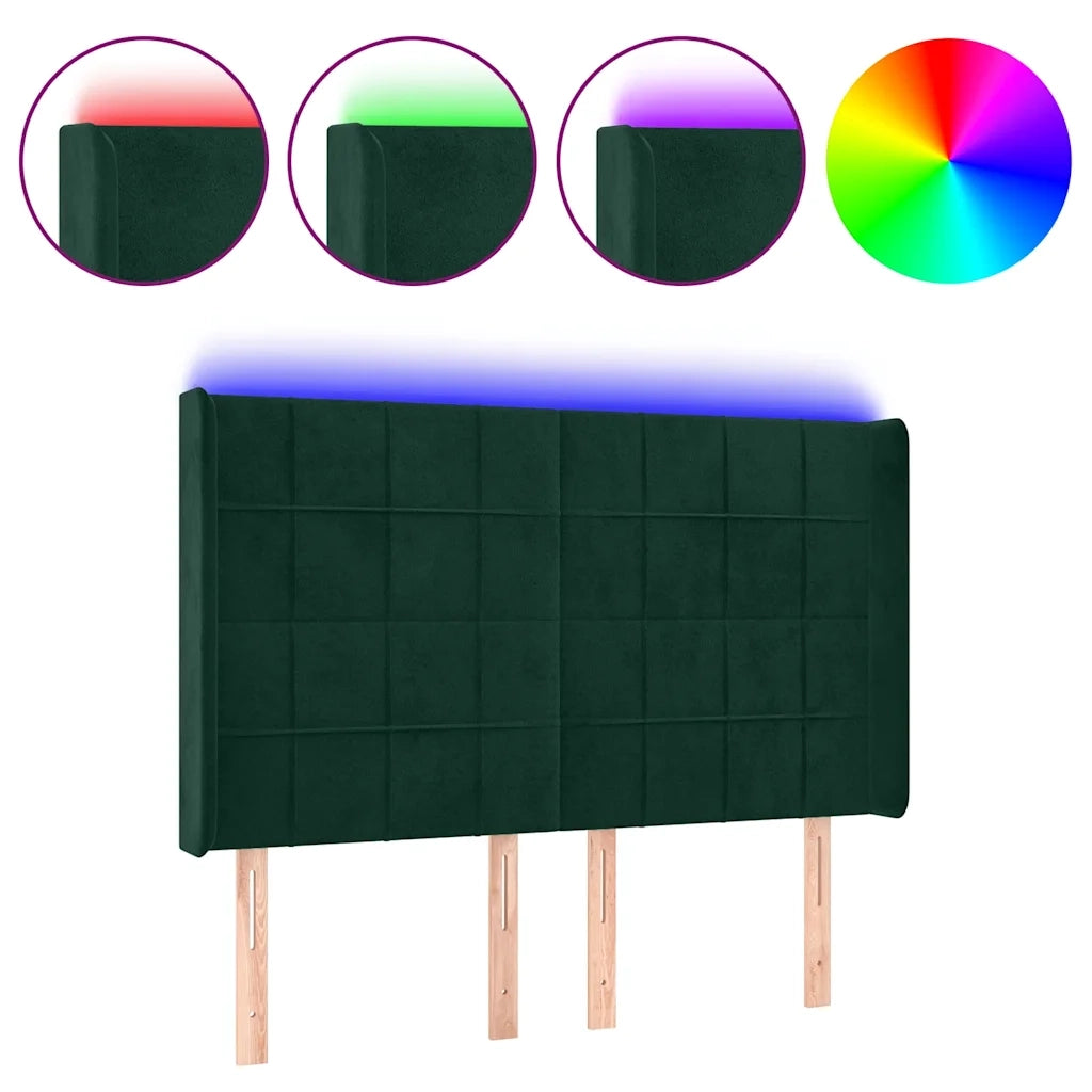 Testiera a LED Verde Scuro 147x16x118/128 cm in Velluto 3124099