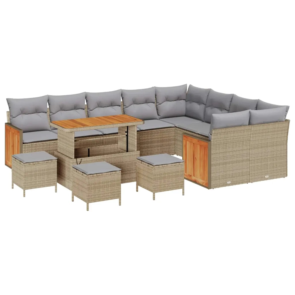 Set Divano da Giardino 14 pcs Beige e Grigio Chiaro polyrattan 3365302