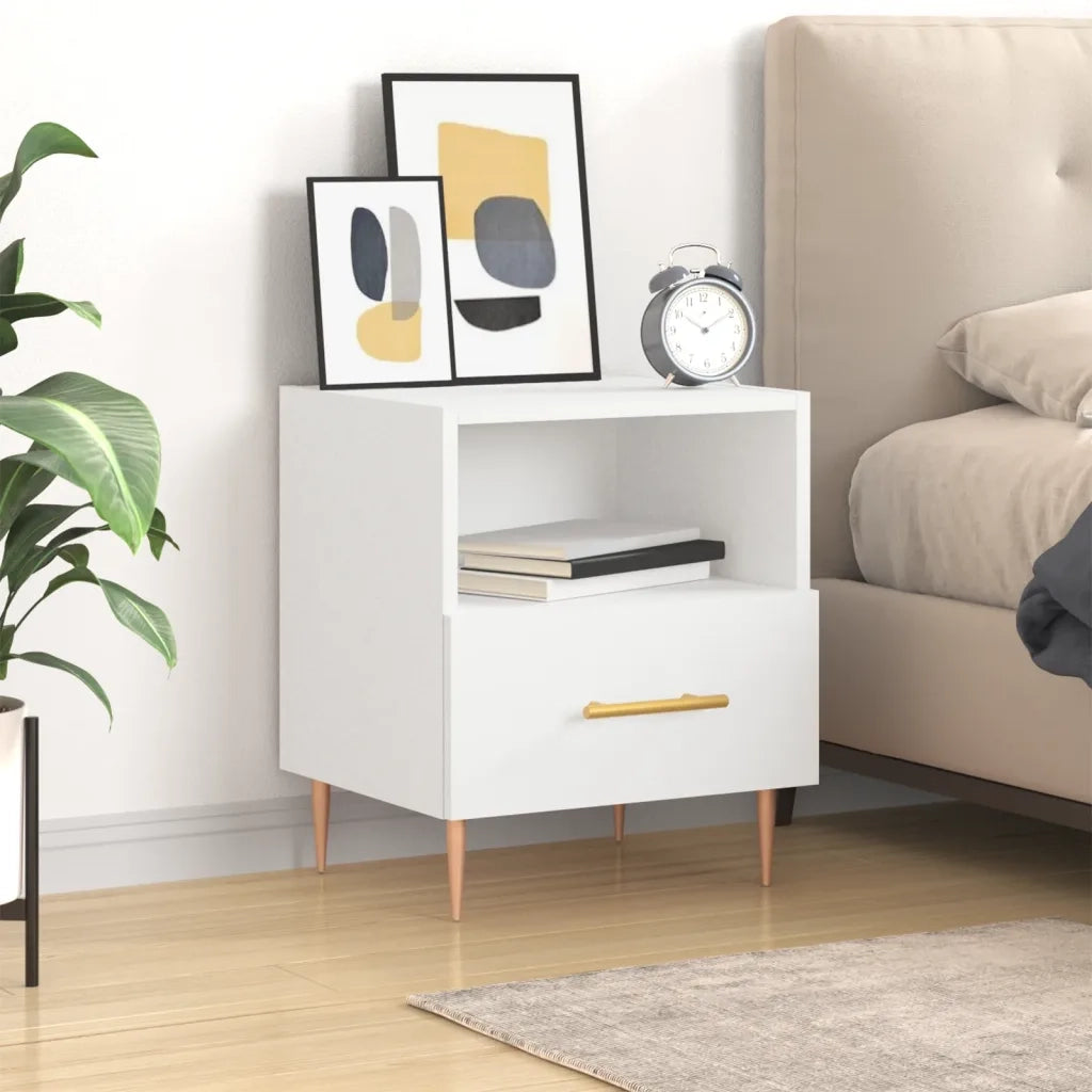 Comodino Bianco 40x35x47,5 cm in Legno Multistrato 827404