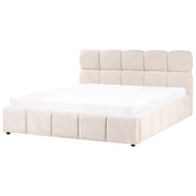 Letto matrimoniale imbottito con struttura a molle a sollevamento trapuntata 180 x 200 beige chiaro con contenitore a molle sollevabile