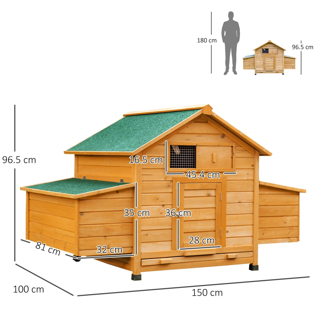Pollaio per Galline da Giardino ¨C zephmum ¨C Legno Impermeabile 150x100x96.5 cm con 2 Cassetti e Nido