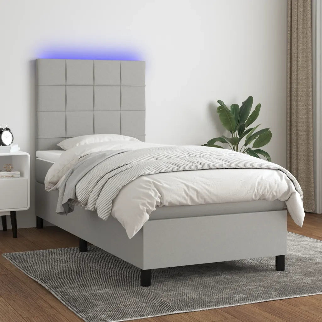 Letto a Molle Materasso e LED Grigio Chiaro 80x200 cm Tessuto cod mxl 35697
