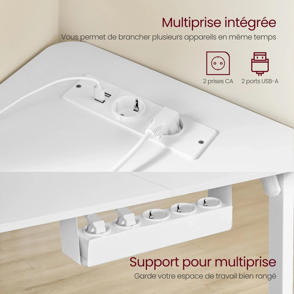 Scrivania regolabile elettricamente in altezza tavolo angolare a L 140 x 160 cm con multipresa e funzione memory 2 impostazioni di altezza per l'ufficio domestico bianco 12_0004615