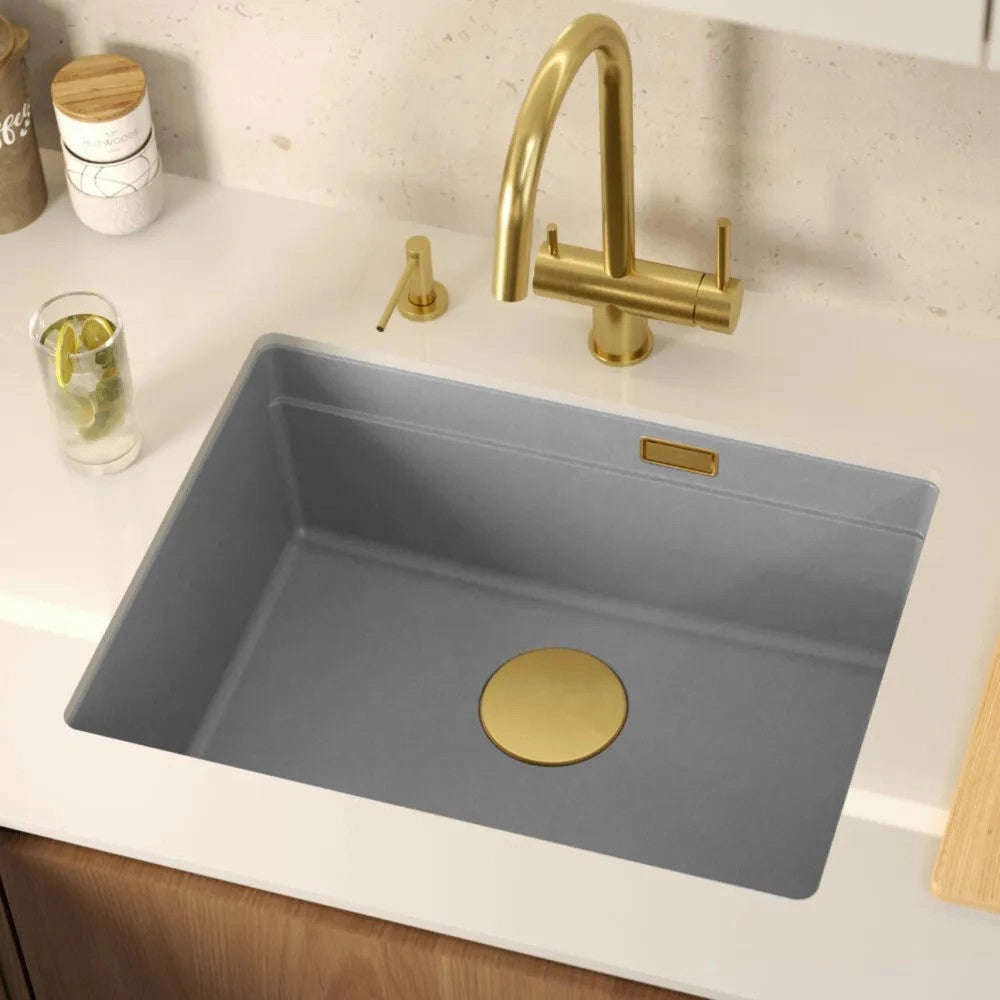 Lavello In Granito Logan 100 Grey Metallic Tappo acciaio