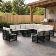 Set Divano da Giardino 14 pz Nero e Bianco Crema polyrattan 3435013