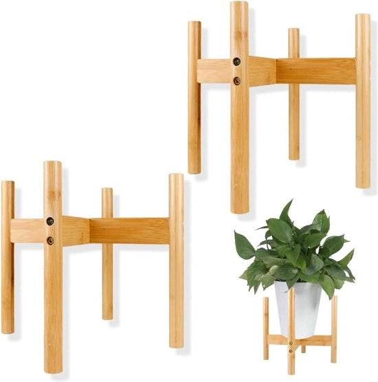 Reggiserra per piante in legno di bambù, stile Mid-Century Moderne, capienza massima 25 cm, supporto per vasi 4.