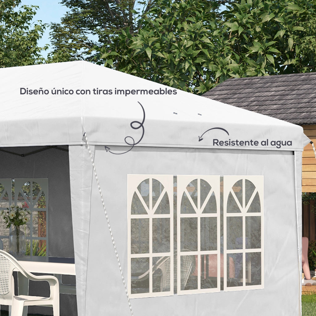 Carpa Pieghevole per Giardino 6x3 m ¨C zephmum ¨C Bianco con 4 Finestre e Laterali