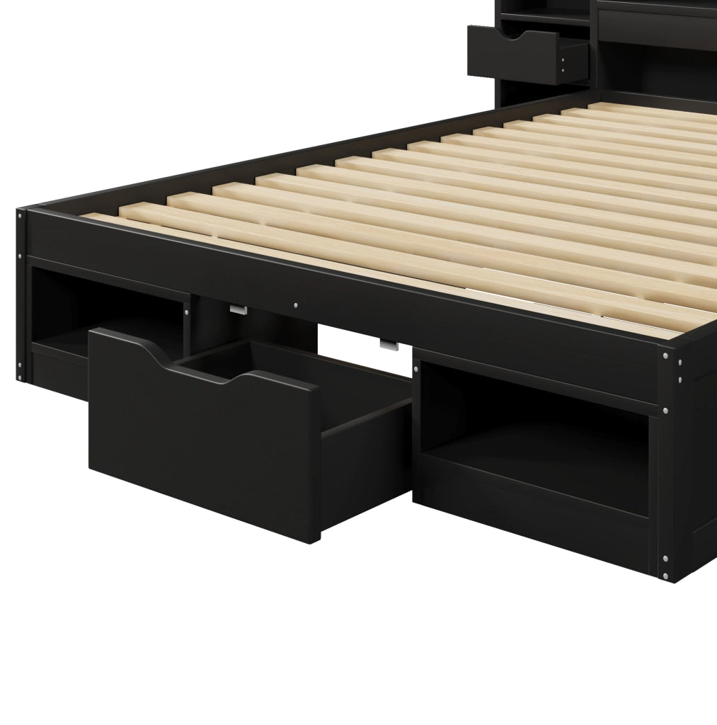 Letto platform 140 x 200 cm con 3 cassetti; vani portaoggetti; LED e USB; nero