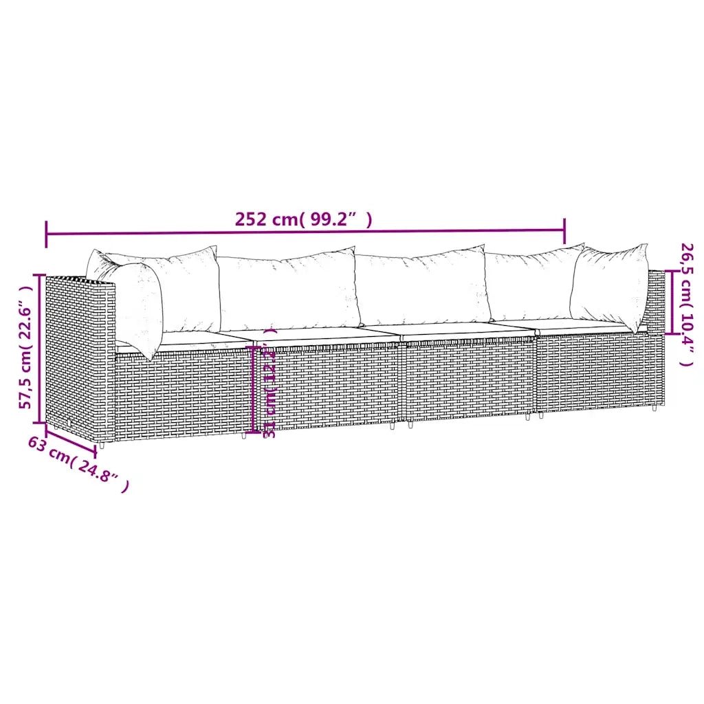 Set Divani da Giardino 4 pz con Cuscini Nero in Polyrattan 319736