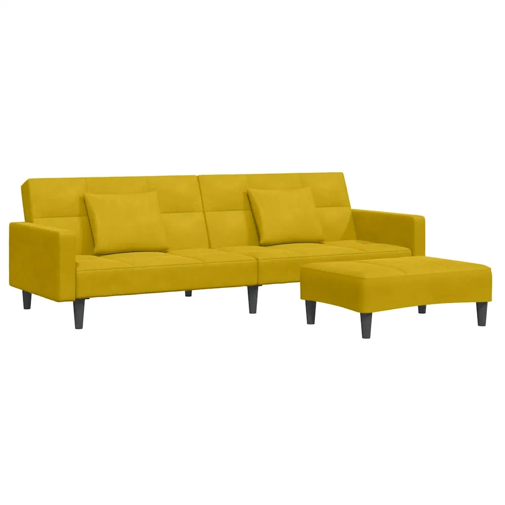 Divano Letto 2 Posti con Sgabello Giallo in Velluto