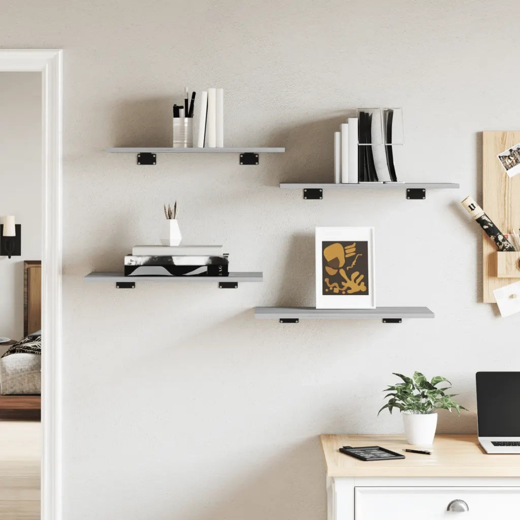 vidaXL Mensole Parete 4pz Grigio Sonoma 60x30x1,5cm Legno Multistrato