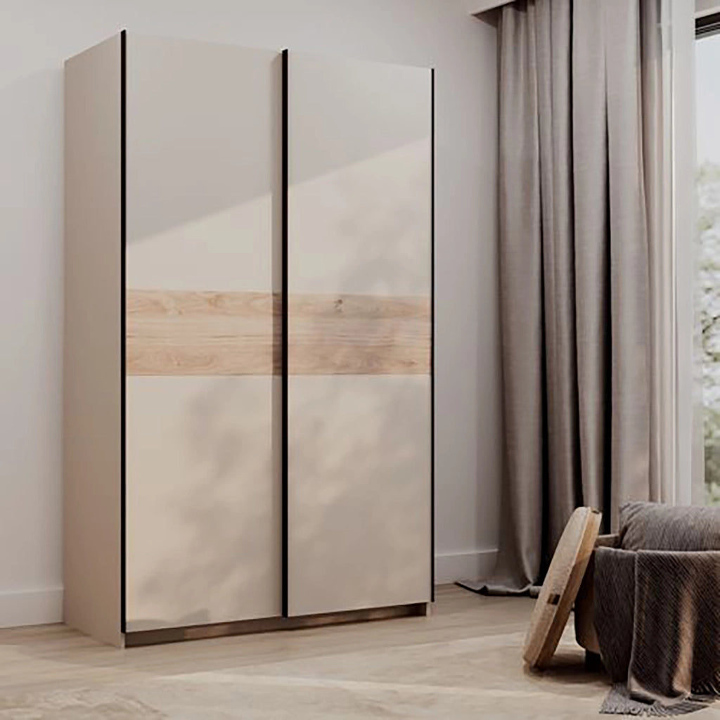 Armadio Camera da Letto Maba, Guardaroba 2 Ante 2 Ripiani, 120x204h cm Beige Cashmere