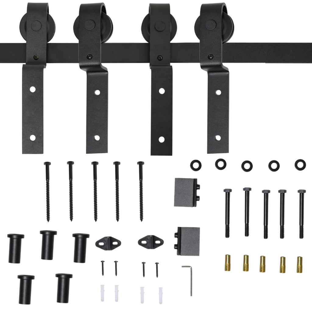 Sistema di scorrimento per porta in legno, binario per 2 ante, acciaio nero, portata 90 kg
