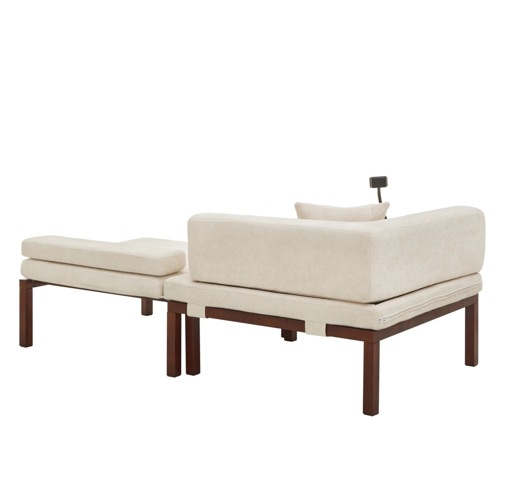 Divano letto pieghevole in legno massello, singolo, beige