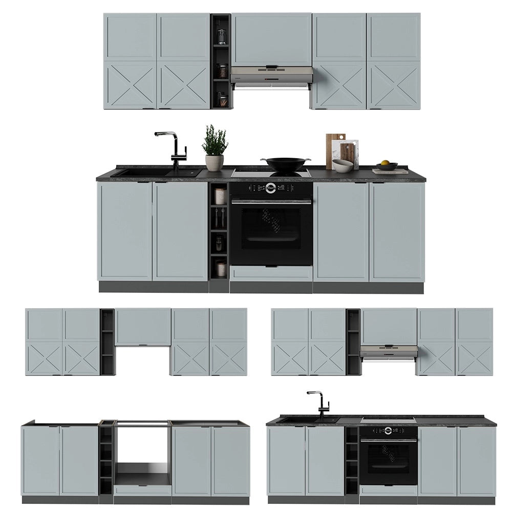 Cucina componibile Fame-Line Blu-grigio chiaro/Antracite 235 cm, PL Antracite Vicco