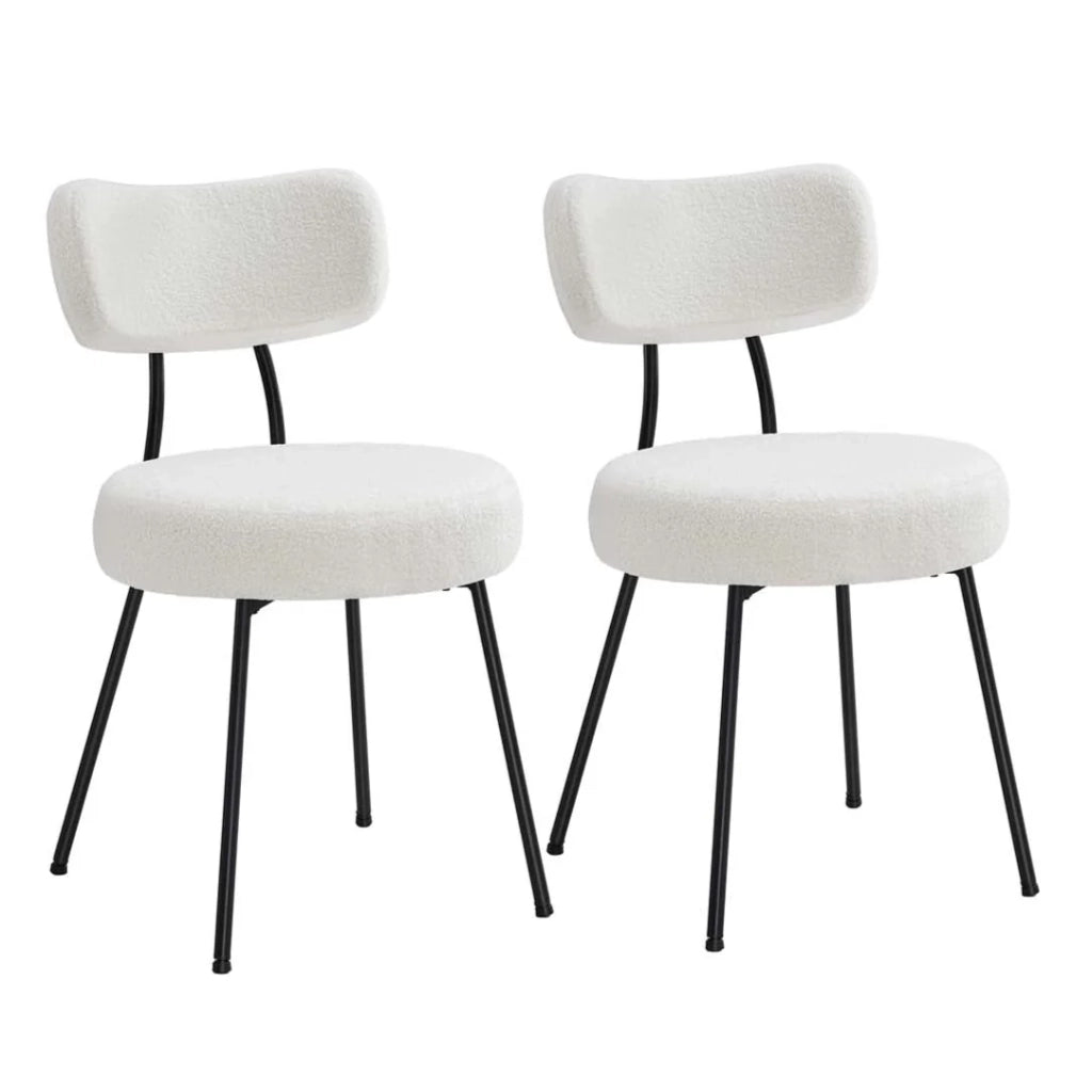 Sedie da pranzo set da 2 tessuto felpato schienale curvo sedie da cucina imbottite struttura moderna in acciaio soggiorno/spogliatoio bianco 12_0004987