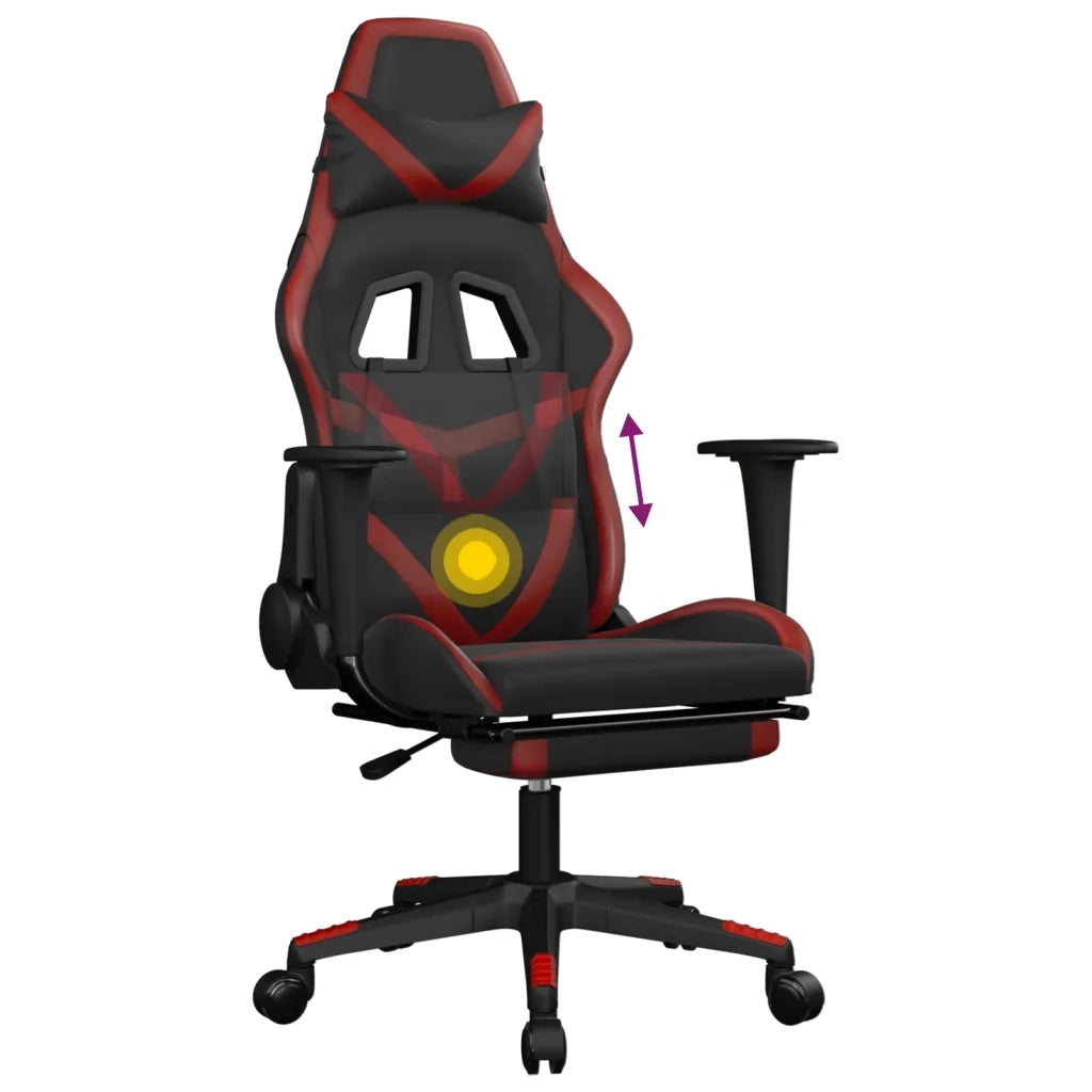 Sedia Gaming | Sedia da e-sports Massaggio Poggiapiedi Nero e Rosso Vino Similpelle